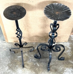 lot 365 image: Two Decorative Wrought Iron Candle Holders