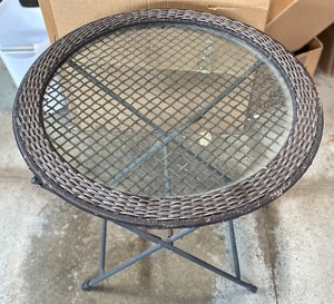 lot 372 image: Circular Folding Glass Top Table