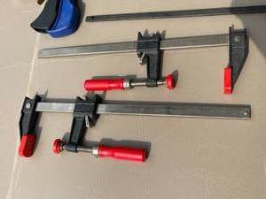 lot 383 image: Four Assorted Sized Wood Clamps Including Irwin