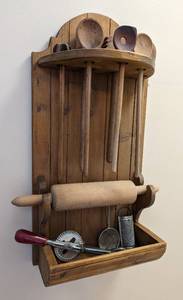 lot 209 image: Vintage German Kitchen Board with Vintage Utensils