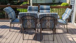 lot 31 image: Glass Topped Patio Table and Chairs