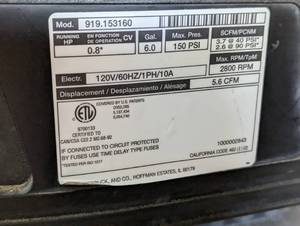 lot 451 image: Craftsman 150 PSI 6 Gal Air Compressor