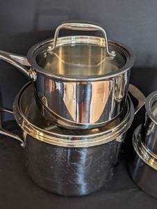 lot 424 image: Four Pampered Chef Stainless Steel Cooking Pots