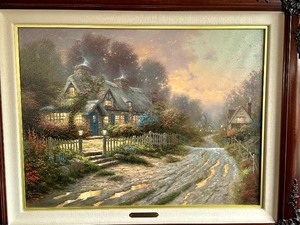 lot 11 image: Framed Kinkade Numbered Print Teacup Cottage, Sweetheart Hideway III