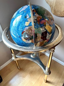 lot 2 image: Gorgeous Floor Standing Inlay Gemstone World Earth Globe