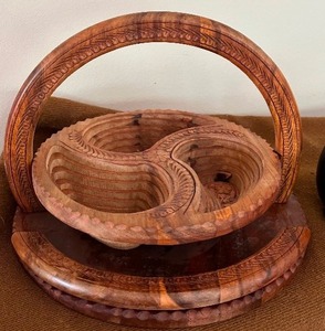 lot 461 image: Lovely Throw and Collapsible Rosewood Basket from the Middle East and a Vase from Turkey