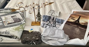 lot 238 image: Paris Themed Decor and Bedding Set