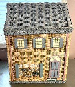 lot 224 image: Adorable Dollhouse Wicker Storage Bin with Build a Bears and Accessories