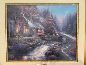 lot 180 image: Framed Twilight Cottage - Cottages of Light Canvas Print by Thomas Kinkade