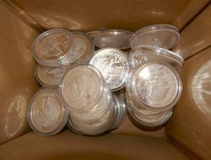 lot 33 image: Box of 50 Silver Plated Whitetail deer coins