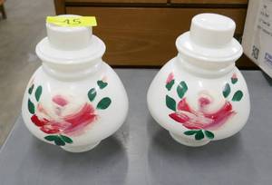 lot 45 image: 2 vintage white glass painted globes