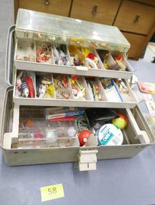 lot 58 image: 3 Drawer Fishing Tackle box FULL of lures