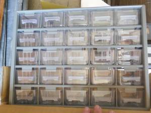 lot 90 image: New organizer box with screws, nails, picture hanging supplies, etc