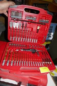 lot 126 image: Handyman set of drills, chisels, bits, sockets