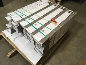lot 16 image: Pallet of TrafficMaster Grey Ash 4 MIL x 6 in. W x 36 in. L Peel and Stick Water Resistant Vinyl Plank Flooring (36 sqftcase) (30 Boxes) Customer Returns See Pictures