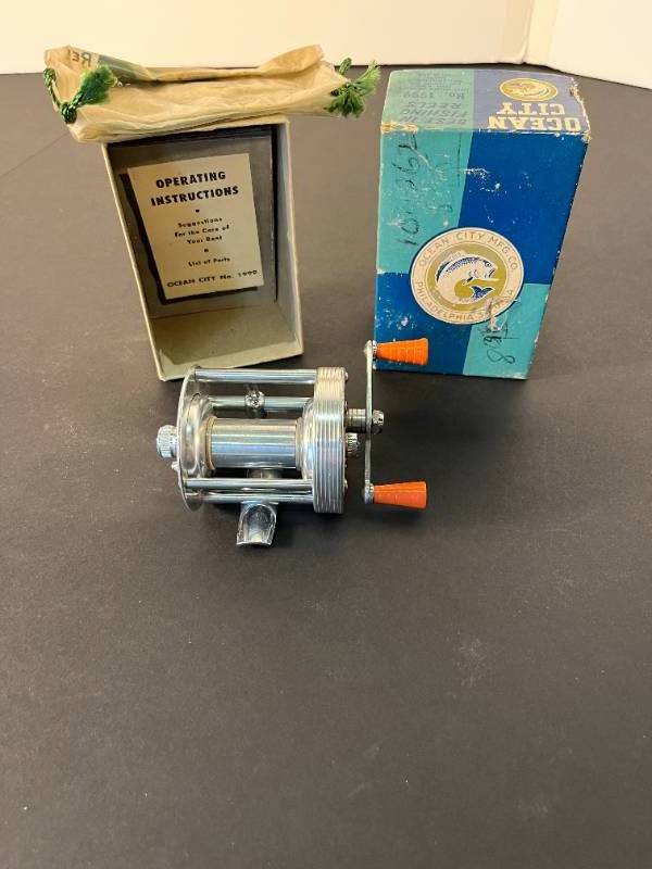 completely restored fishing reel in box: Ocean City #1999, made in USA   HUGE AUCTION! NASCAR, Pete Rose Jersey, Vintage & Costume Jewelry GALORE!,  Watches, Restored Fishing Reels, Antique Lures, Sports Trading