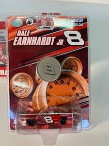 lot 18 image: Dale Earnhardt Jr. Chevy car plus NASCAR mini stock car - both new in box