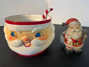 lot 113 image: vintage ceramic Santa punch bowl w ladle  resin Santa bank