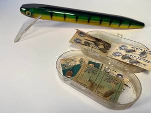 lot 116 image: awesome gigantic acrylic fishing lure ice scraper and some spinners