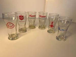 lot 117 image: 6 vintage beer glasses  Hamms, Grain Belt, Lone Star, Pearl
