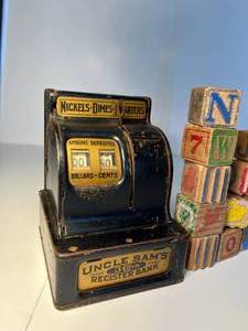 lot 151 image: lots of blocks (say that fast 3 times)  antique 2 cash register savings banks Durable Toy & Novelty  Buddy L Corp