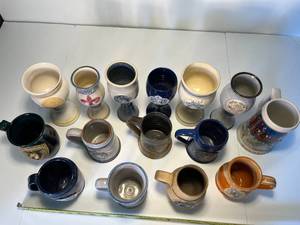 lot 154 image: drink or be drunk  collection of Mn Renaissance Festival ceramic mugs & goblets  Mn British Festival & 2005 Budweiser Holiday Stein cS628