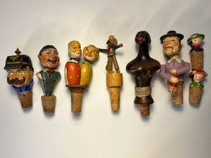 lot 159 image: fun & unique collection of 8 hand-carved vintage bottle corks