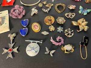 lot 230 image: lot of jewelry  necklaces, pins, pierced earrings - mainly new but incldg. early 20th-century pieces
