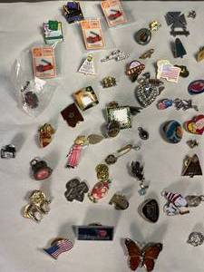 lot 221 image: huge pin collection - new & vintage - including pewter, military, patriotic, advertising & more