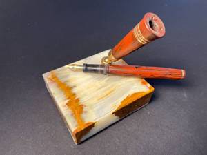 lot 190 image: lot of beautiful antique writing instruments, incldg. Mr.Peanut  Charvoz drafting set made in Germany