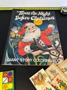 lot 193 image: oversized old-school fun - 2 giant coloring books, foreign paper dolls & American Betty Best decals