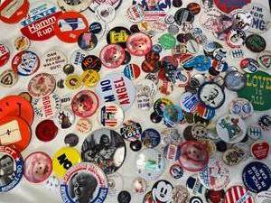 lot 170 image: GOBS of mainly vintage pins political, entertainment, inspirational, etc.