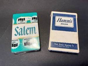 lot 175 image: awesome vintage card collection, incldg. unopened Hamms beer, Salem cigarettes