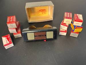 lot 177 image: great vintage Tru-Vue Viewfinder in box w directions & 10 reels featuring Nassau, Salt Lake City, Montreal, Calgary, Jamaica, The Grand Canyon and more