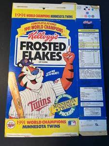 lot 3 image: 3 collectible commemorative cereal boxes  MN Twins Wheaties & Frosted Flakes & NASCAR Racing Apple Jacks - excellent condition