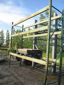 lot 4 image: Pallet rack with wood board shelvin...