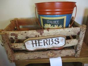 lot 304 image: Wood Herbs  Box and Metal Bucket...