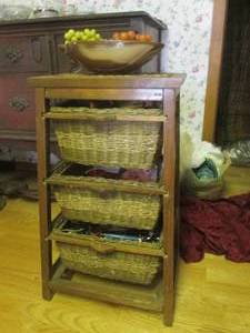 lot 81 image: Small Wood and Wicker Shelf with 3 ...