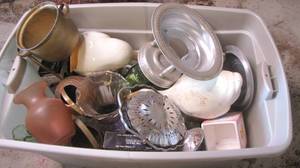 lot 820 image: Large Tote full of misc vintage items