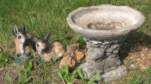 lot 857 image: Stone Bird Bath and Baby Deer