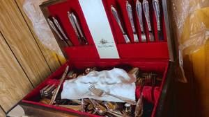 lot 353 image: Velvet lined wooden Deepsilver silv...