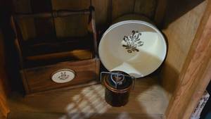 lot 416 image: Stoneware Cookie Jar, Metal wine ra...
