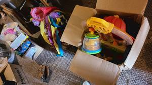 lot 420 image: Box and basket overflowing with gam...