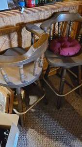 lot 429 image: Pair of swiveling wooden bar stools...