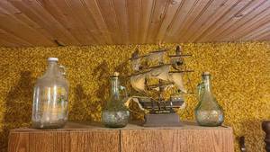lot 448 image: Antique desktop ship, two wine or o...