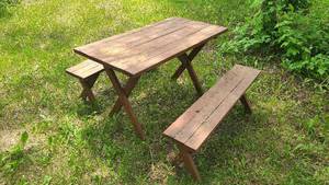 lot 456 image: Wooden picnic table with two benche...