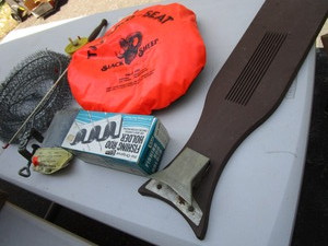 lot 143 image: Fishing Basket, Filet Board, Rod Holder