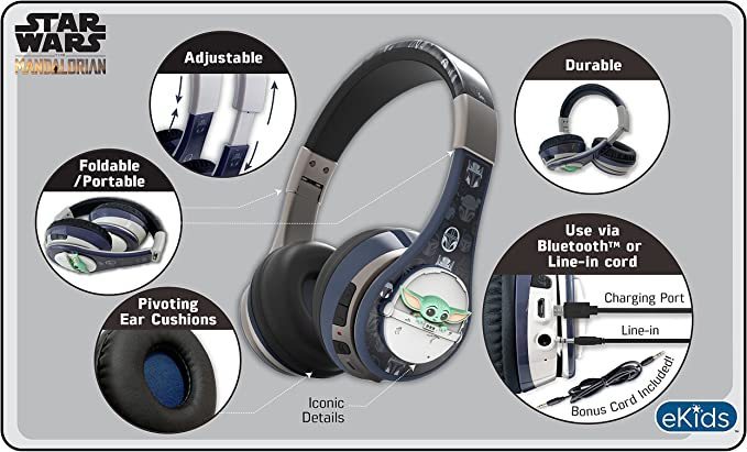 lot 433 image: NEW Star Wars The Child Kids Bluetooth Wireless Headphones with Mic Includes Cord, Volume Reduced, Foldable, for School, Home, or Travel
