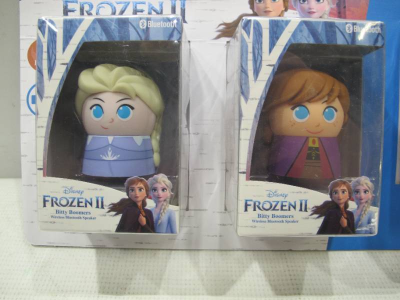 lot 442 image: NEW Disney Frozen 2 Bitty Boomers Bluetooth Speakers - 3 Pack Elsa, Anna, Olaf