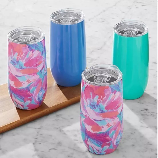 lot 463 image: NEW Members Mark 14oz. Stainless Steel Insulated Flute Tumblers with Lids, 4 Pack